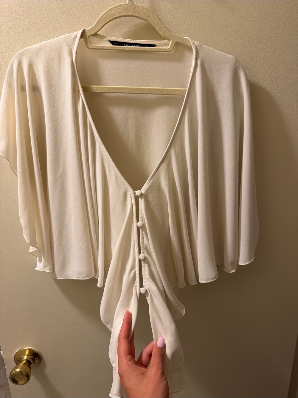 Zara Basic Cream Chiffon Top